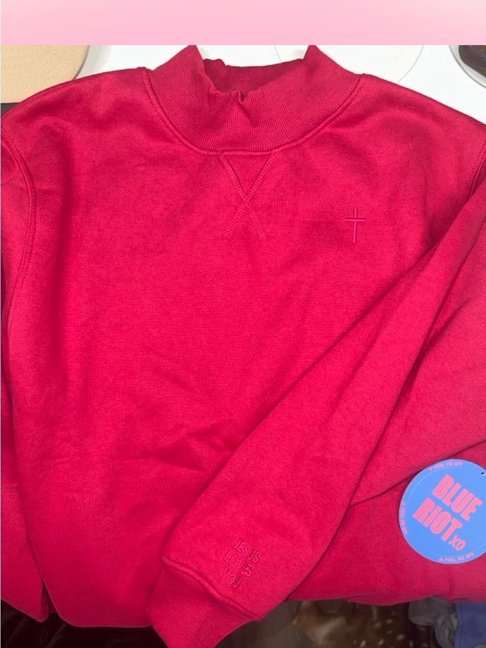 Viral on TikTok red/magenta crewneck sweatshirt with cross new with tags